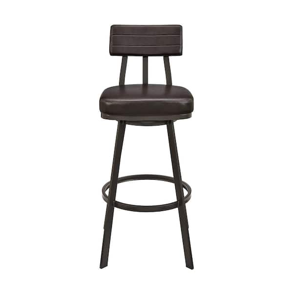 Armen Living Jinab 38-42 in. Brown/Brown Metal 26 in. Bar Stool with Faux Leather Seat