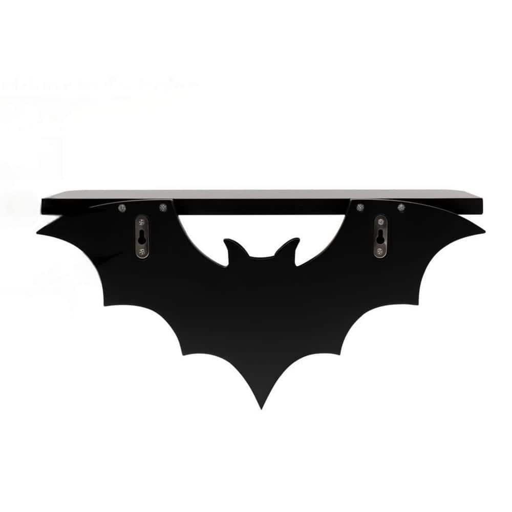 Angel Sar Black Wood Bat Floating Wall Shelf with 3 Key Hooks for
