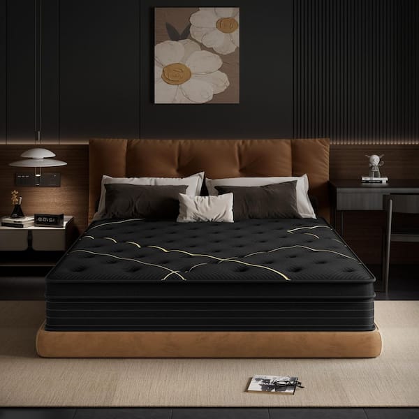Crystli Black King Medium Hybrid Mattress 10 in. Bed-in-a-Box Mattress with Gel Memory Foam and Euro Top Mattresses