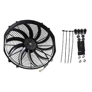 16 in. Universal Slim Fan in Black Push Pull Electric Radiator Cooling 12V 120W with Mount Kit