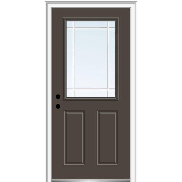 MMI Door 32 in. x 80 in. Internal Grilles Right-Hand Inswing 1/2-Lite Clear 2-Panel Painted Fiberglass Smooth Prehung Front Door