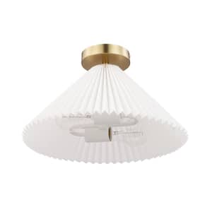 Novogratz 4.75 in. 1-Bulb Matte Brass Flush Mount Ceiling Light with White Polyester Shade