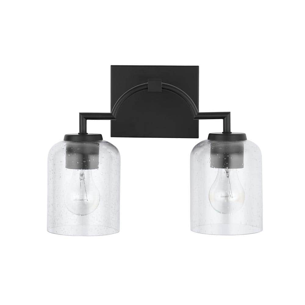 14 in. W x 11 in. H x 6.5 in. E 2-Light Clear Seeded Glass Vanity Light in Matte Black price history on PriceWatchPro