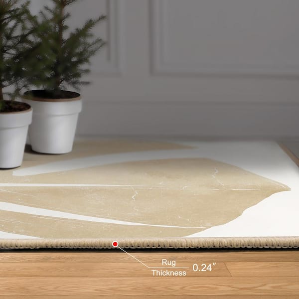 Beige 8 ft. x 10 ft. Neutral Tropico No. I Washable Leaf Art Felt Area Rug