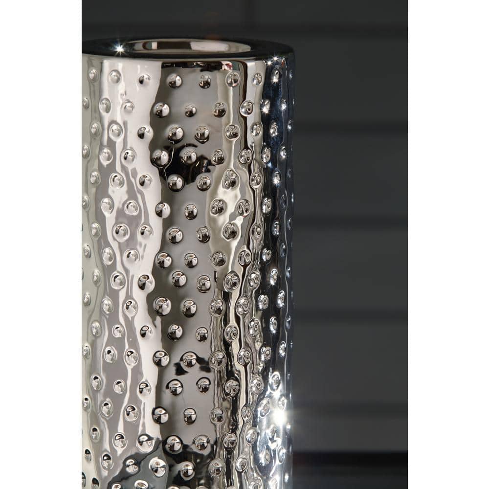 Contemporary Marisa 4.8" Silver Ceramic Candle Holder Set