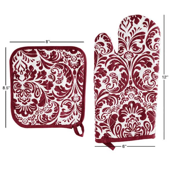 Lavish Home 69-12-BU Quilted & Heat Resistant Pot Holder Set with Silicone Grip, Burgundy - Set of 2