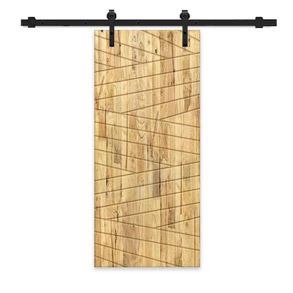 CALHOME 42 in. x 96 in. Weather Oak Stained Pine Wood Modern Interior Sliding Barn Door with Hardware Kit