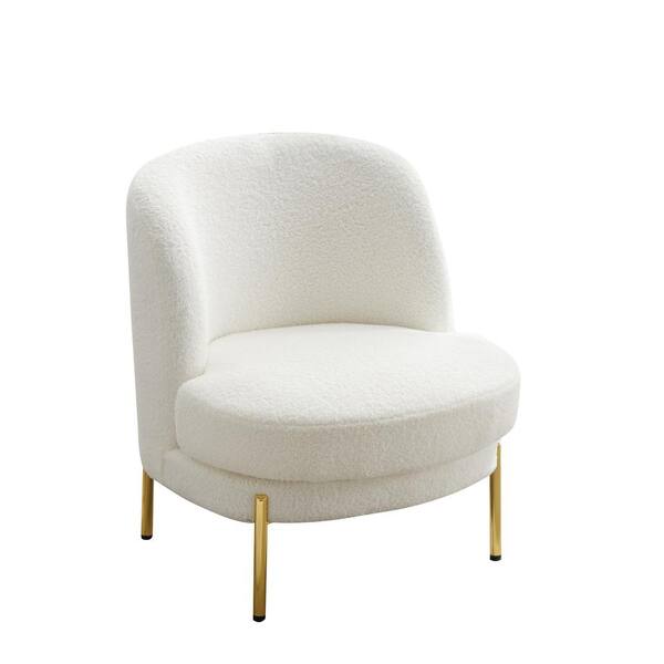 Unbranded Ivory Accent Boucle Upholstered Curved Backrest Armless Chair with Golden Adjustable Legs