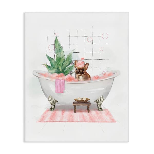 Stupell Industries Glam Pug in Tub by Ziwei Li Unframed Animal Graphic Art Print 48 in. x 36 in.