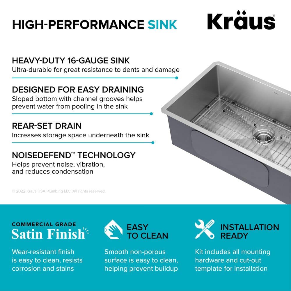 32-Inch Satin Stainless Steel Undermount Kitchen Sink with Accessories