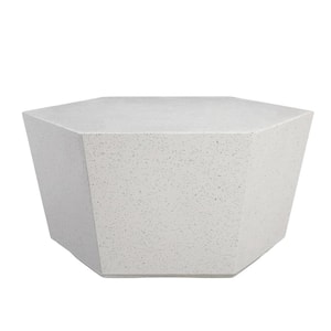 Terrazzo White Hexagon Concrete Outdoor Coffee Table, Patio Conversation Table