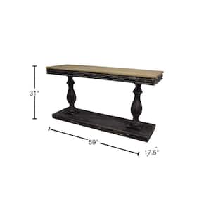 59 in. Black Extra Large Rectangle Wood Distressed Console Table with Brown Wood Top