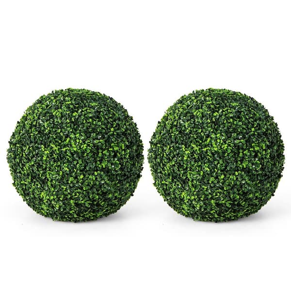 1.6 ft. Green Artificial Topiary Tree Balls Faux Boxwood Ball Plants 2-Pack
