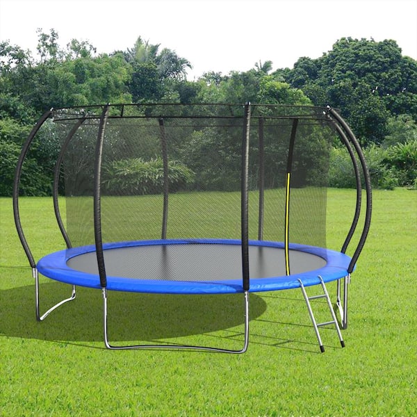14FT Round Trampoline with Enclosure Net W/ Spring Pad Ladder 