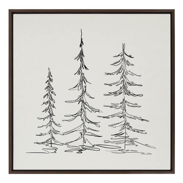 Evergreen branches with diy little log house and blue sky Art