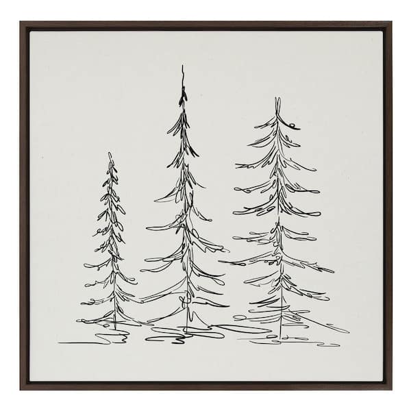 Kate and Laurel Minimalist Evergreen Trees Sketch by The Creative Bunch Studio Framed Nature Canvas Wall Art Print 30.00 in. x 30.00 in.