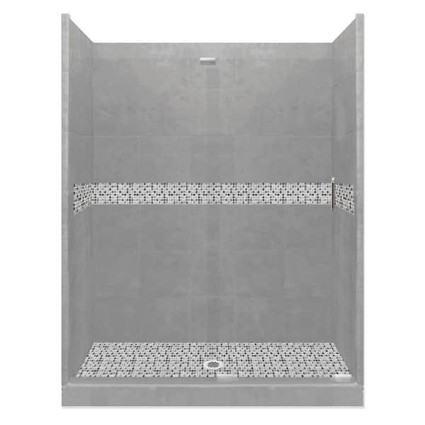 American Bath Factory Del Mar Grand Slider 32 in. x 60 in. x 80 in. Center Drain Alcove Shower Kit in Wet Cement and Chrome Hardware