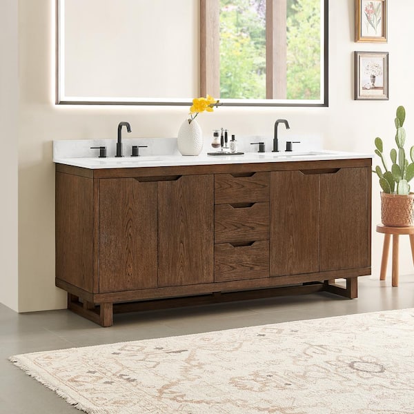 OVE Decors Gabi 72 in., Double Sink Warm Walnut Bath Vanity with