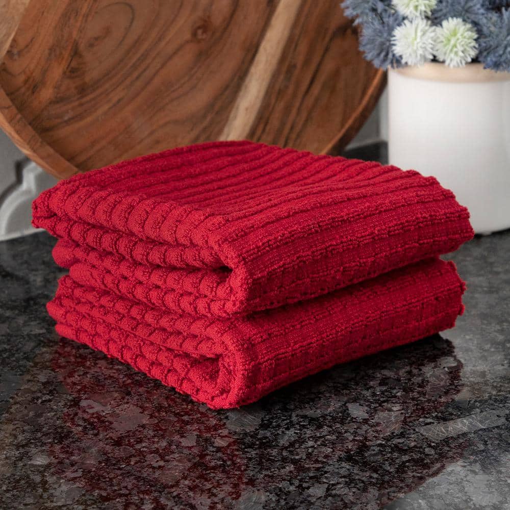 Paprika Red Terry Cotton Kitchen Towel Set, 2-Pack