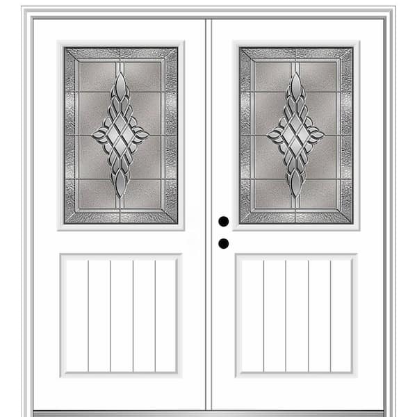 MMI Door 72 in. x 80 in. Grace Right-Hand Inswing 1/2-Lite Decorative Primed Fiberglass Prehung Front Door on 6-9/16 in. Frame