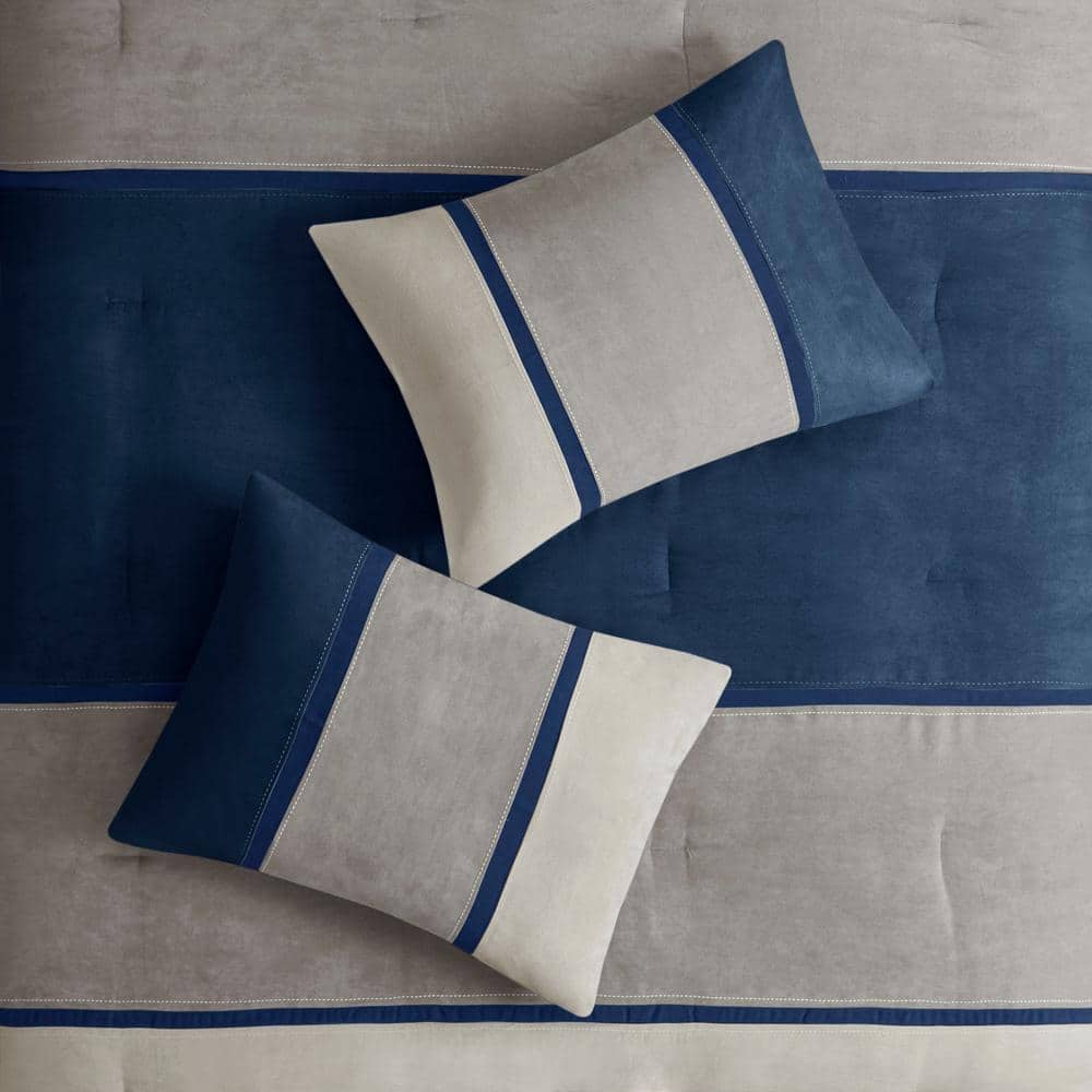 Blue and Beige Queen Reversible Microfiber Comforter Set