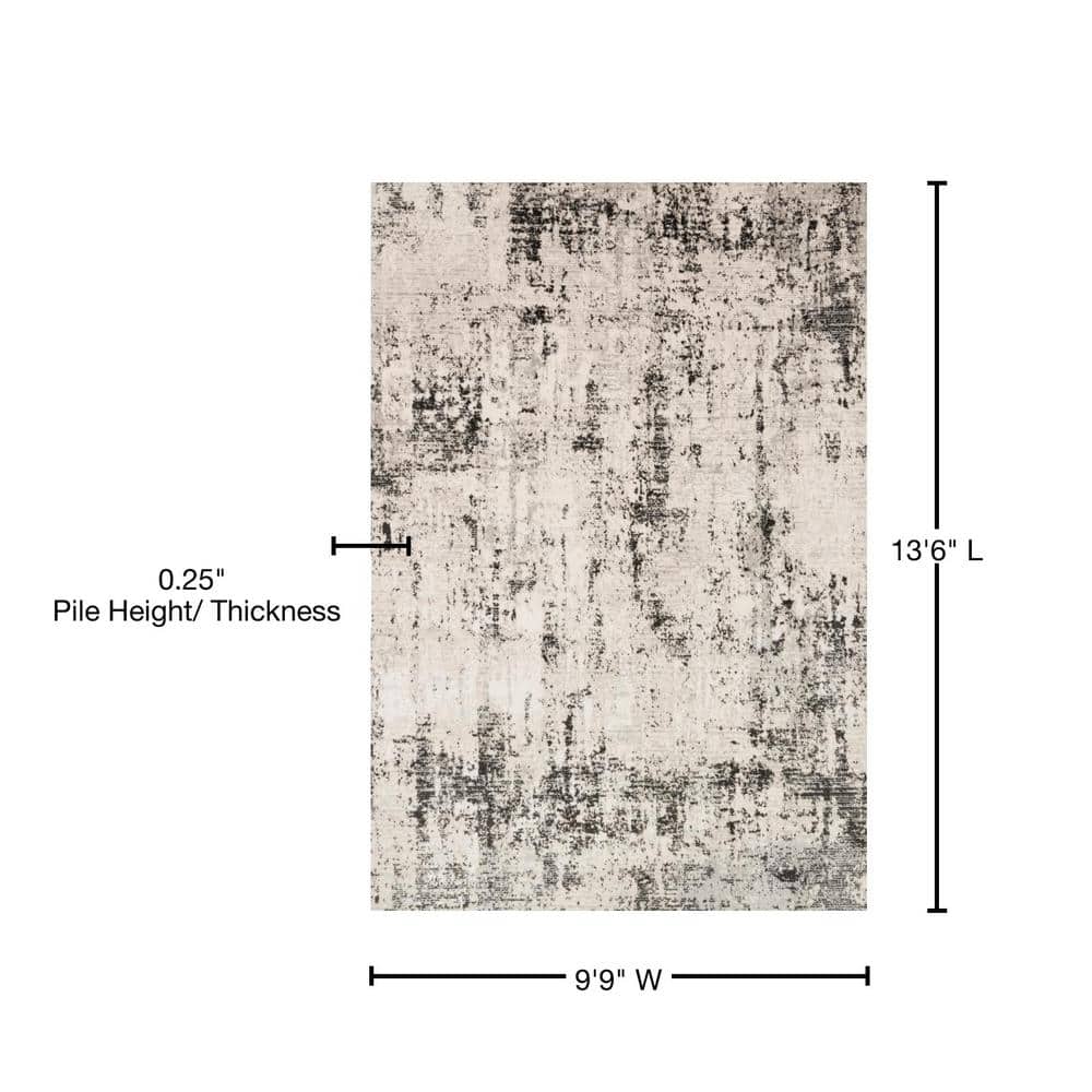 Large Gray and Black Abstract Synthetic Area Rug