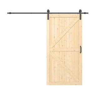 48 in. x 84 in. Paneled K-Shape Solid Pine Wood Unfished Sliding Barn Door Slab with Installation Hardware Kit