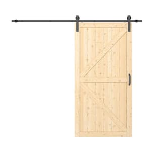 42 in. x 84 in. Paneled K Shape Solid Pine Wood Unfished Barn Door Slab with Installation Hardware Kit and Soft Close