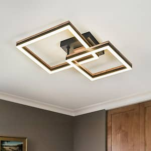 13.39 in. 2-Light Wooden Integrated LED Flush Mount Ceiling Light