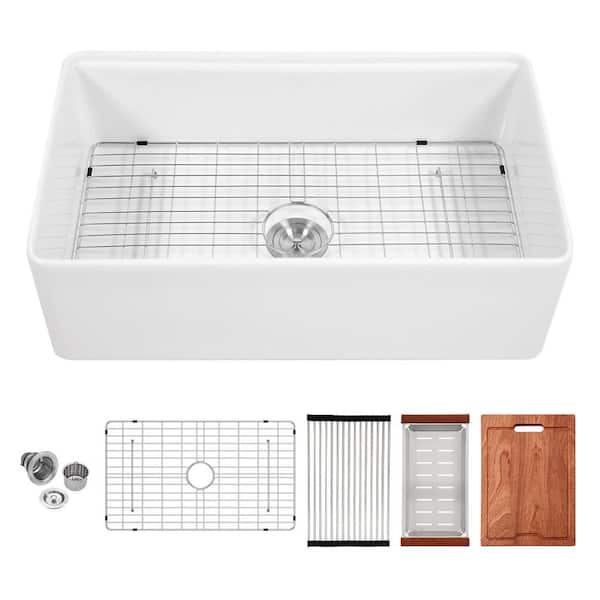 White Kitchen Sink Workstation 33 in. x 20 in. White Porcelain Ceramic Sngle Bowl Kitchen Sink