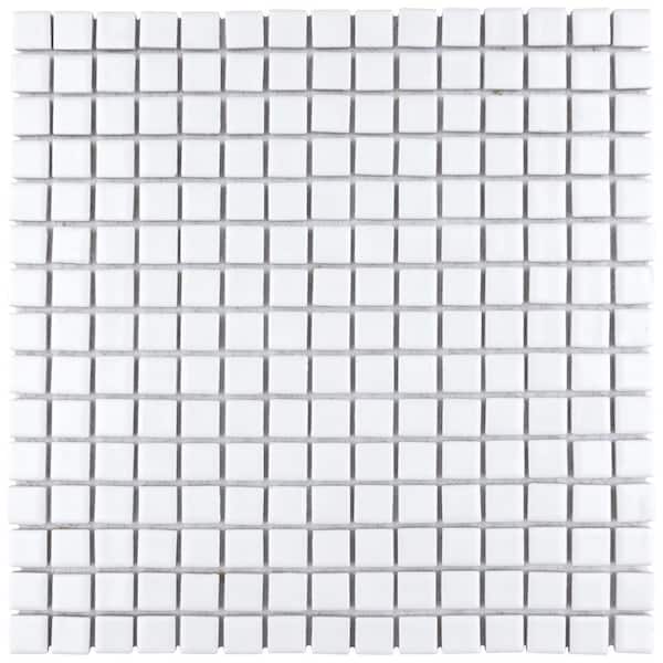 Merola Tile Hudson Edge White 12-3/8 in. x 12-3/8 in. Porcelain Mosaic Tile (10.9 sq. ft./Case)