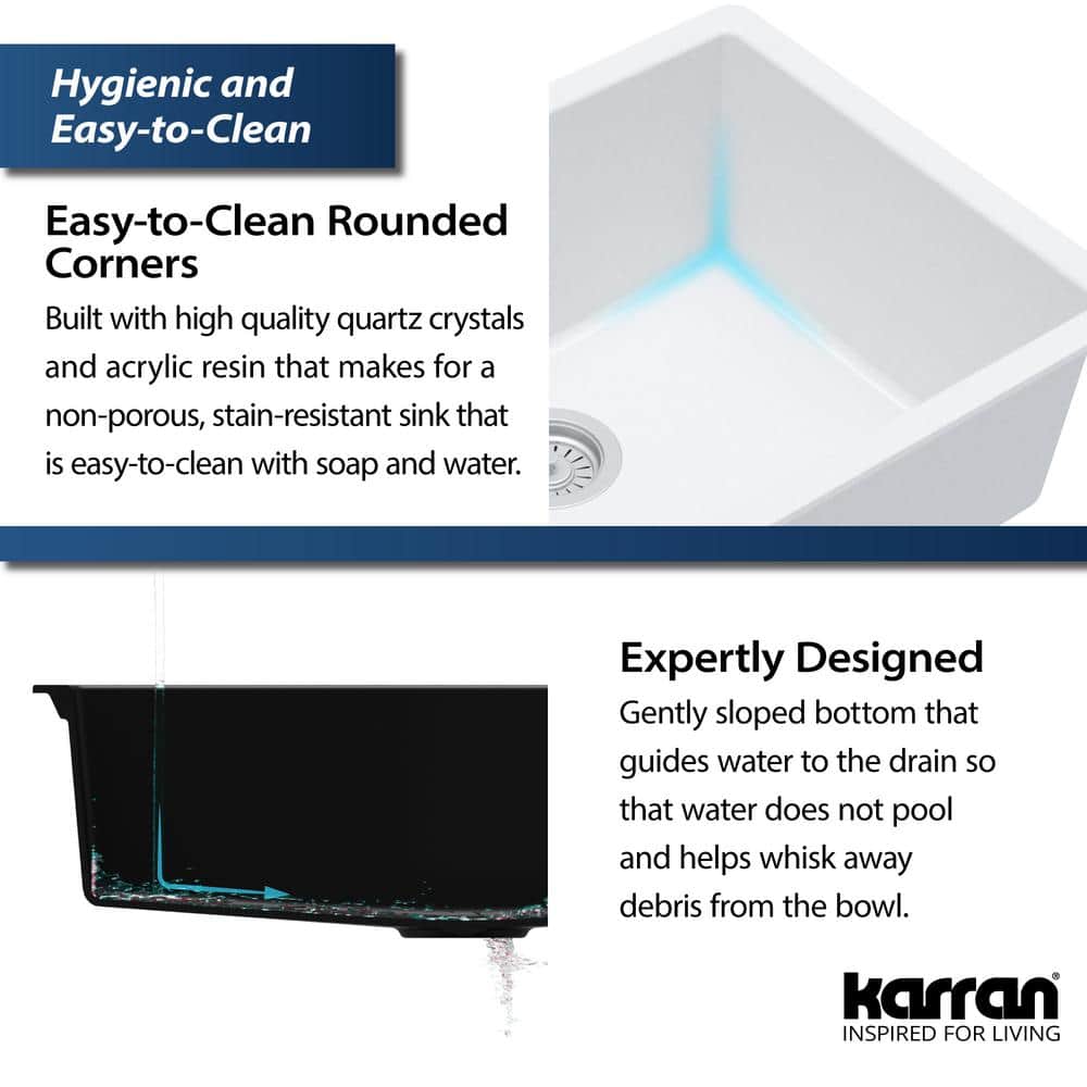 White Quartz 24'' Single Bowl Undermount Kitchen Sink