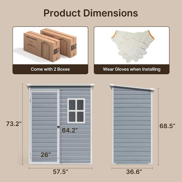 Lofka 5 ft. W x 3 ft. D Gray Resin Shed with Floor and Window
