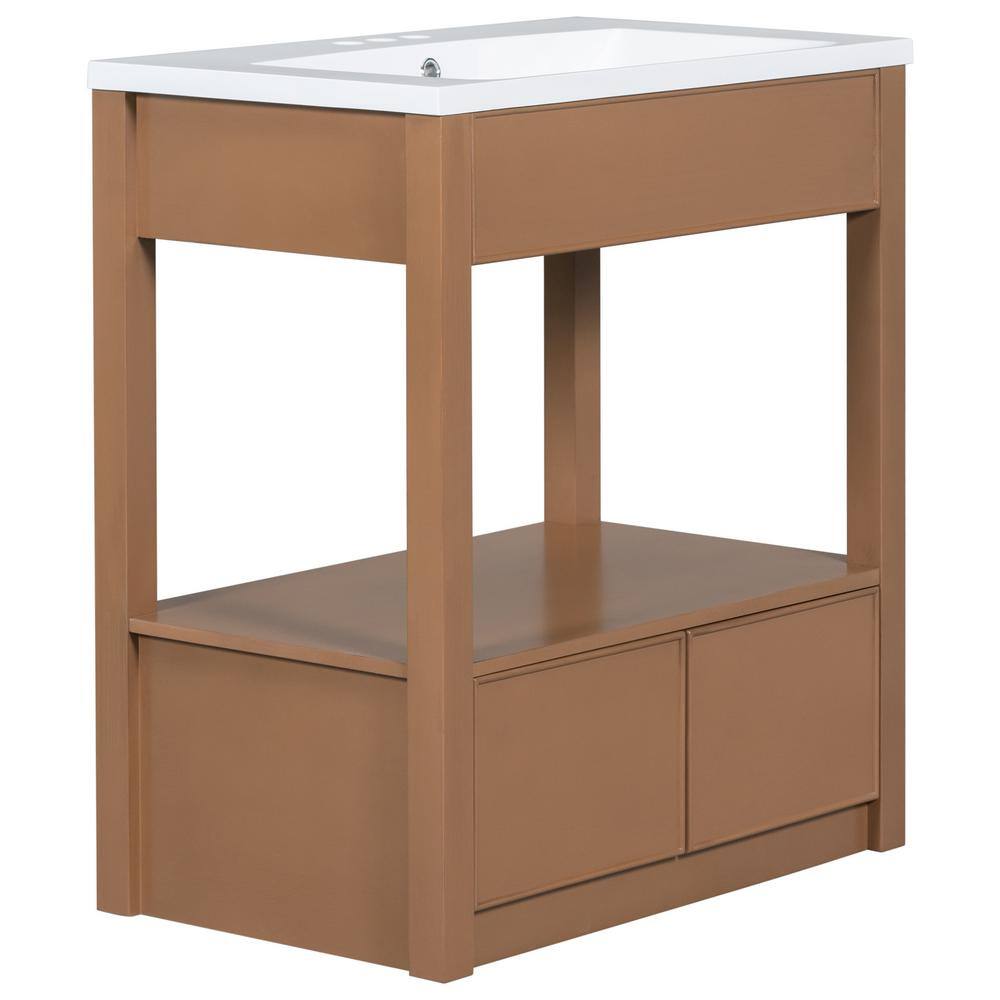 30 in. W. x 18 in. D x 34 in. H Freestanding Bath Vanity in Brown with Whit