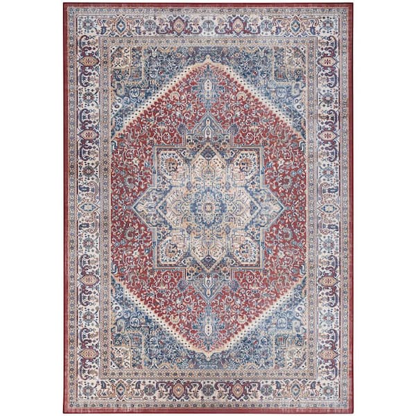 Nourison Vintage Home Red Blue 5 ft. x 7 ft. Center medallion Traditional Area Rug