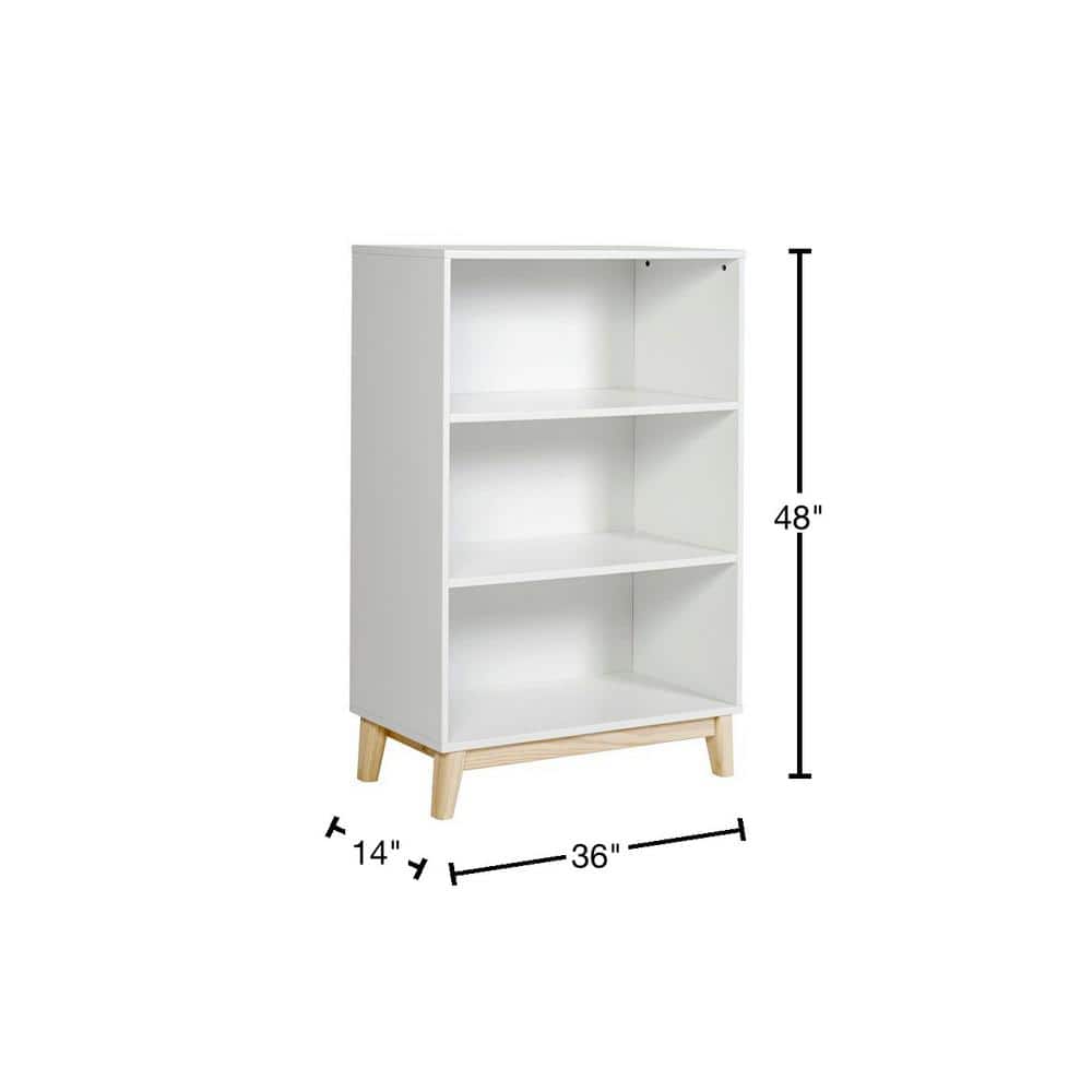 White Wood 48" Adjustable 3-Shelf Kids Bookcase