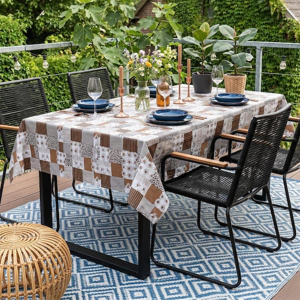 52'' X 90'' Spring Tablecloth Vinyl Tablecloths with Flannel Backing Wipeable Spillproof Plastic Table Cover