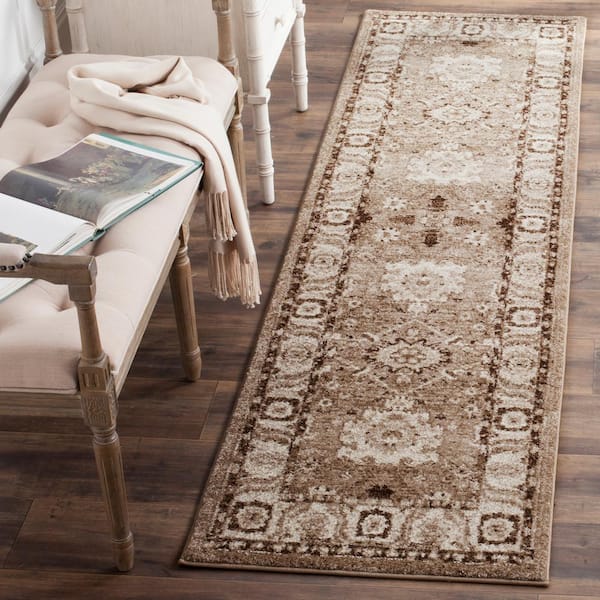 Vintage Hamadan Taupe 2 ft. x 22 ft. Vintage Floral Runner Rug