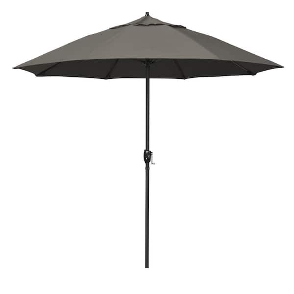 California Umbrella 9 ft. Black Aluminum Market Patio Umbrella Fiberglass Ribs and Auto Tilt in Taupe Pacifica