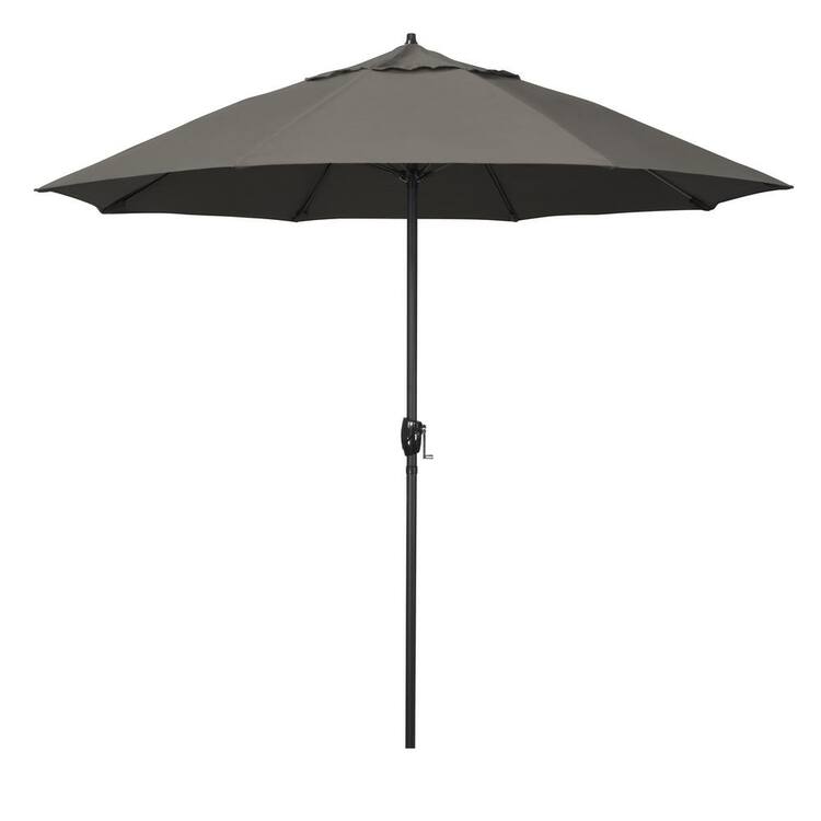California Umbrella 9 ft. Black Aluminum Market Patio Umbrella Fiberglass Ribs and Auto Tilt in Taupe Pacifica
