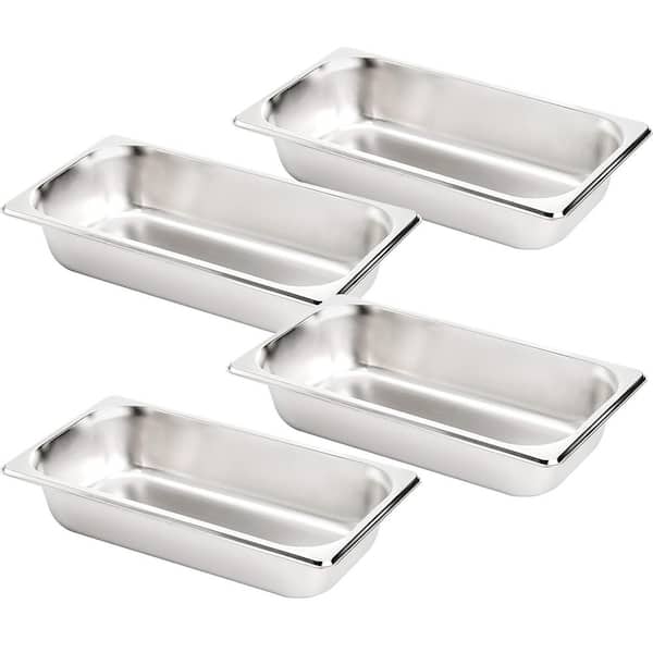 Set of 4 Stainless Steel Steam Table Pan 2.5 qt. Silver Stainless Steel Breading Tray with Anti-Jam, Chafing Dishes