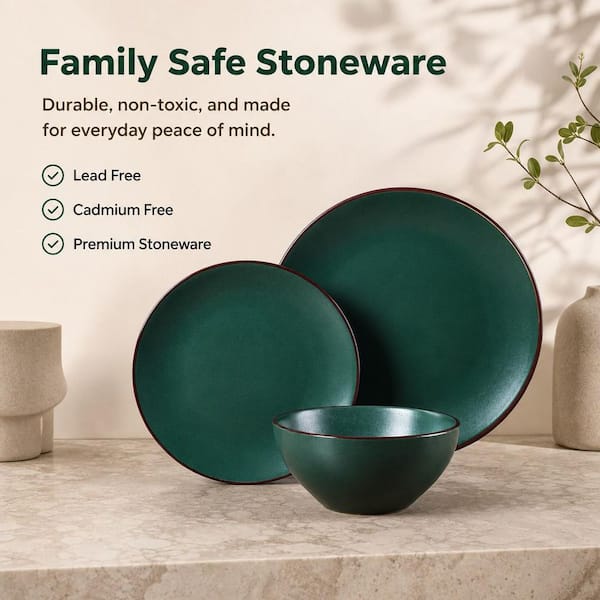 Numhew 12-Piece Modern Dark Green Ceramic Dinner Set, Plates and