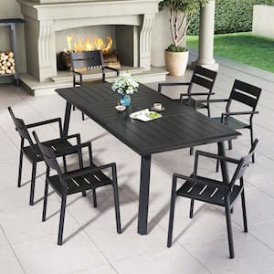 7-Piece Metal Rectangle Patio Outdoor Dining Set in Black