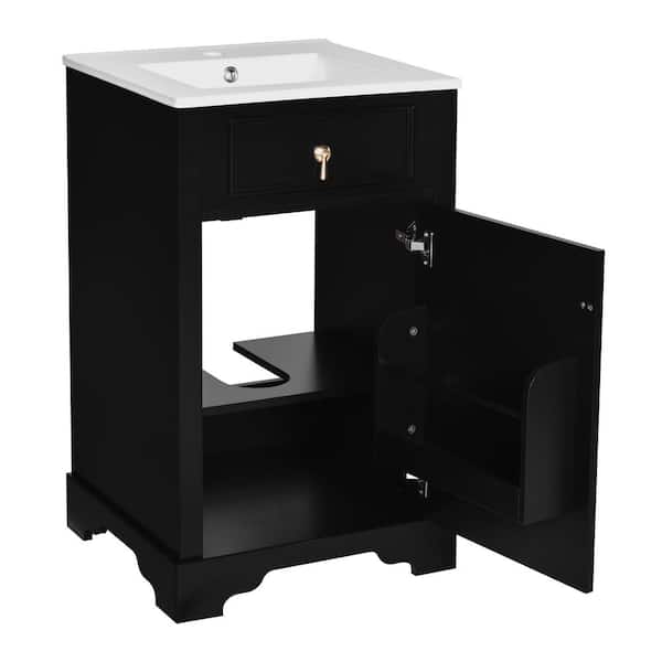 20 in. Single Sink Freestanding Black Bath Vanity with White Ceramic Top Unassembled