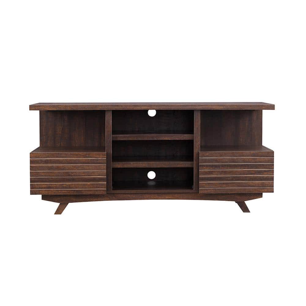 OS Home and Office Furniture Mid Century 54 in. Rough Sawn Cherry TV Console with Hidden Storage fits TV's up to 60 in. with Cable Management, Red -  6555
