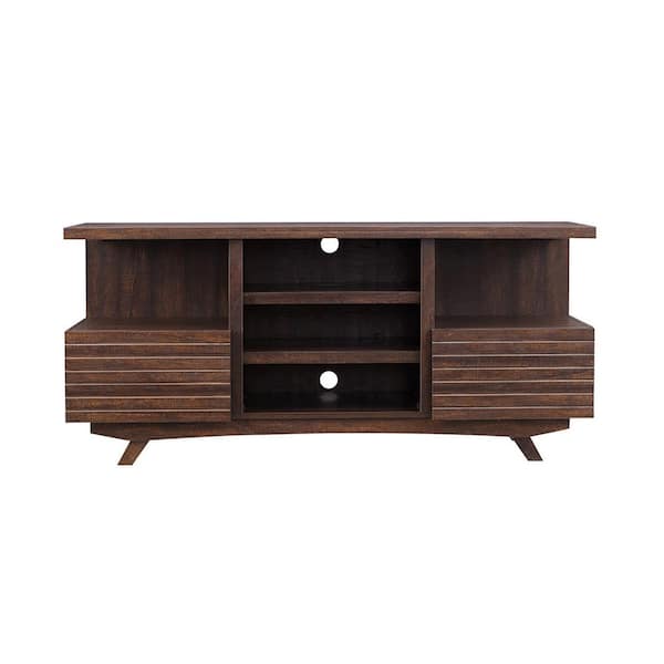 OS Home and Office Furniture Mid Century 54 in. Rough Sawn Cherry TV Console with Hidden Storage fits TV's up to 60 in. with Cable Management