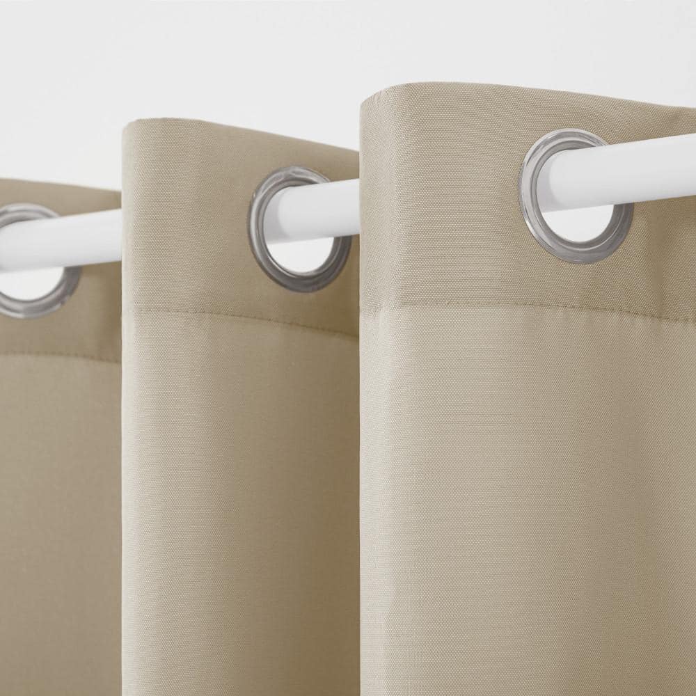 Taupe Polyester Light-Filtering Grommet Curtain Panels, Set of 2