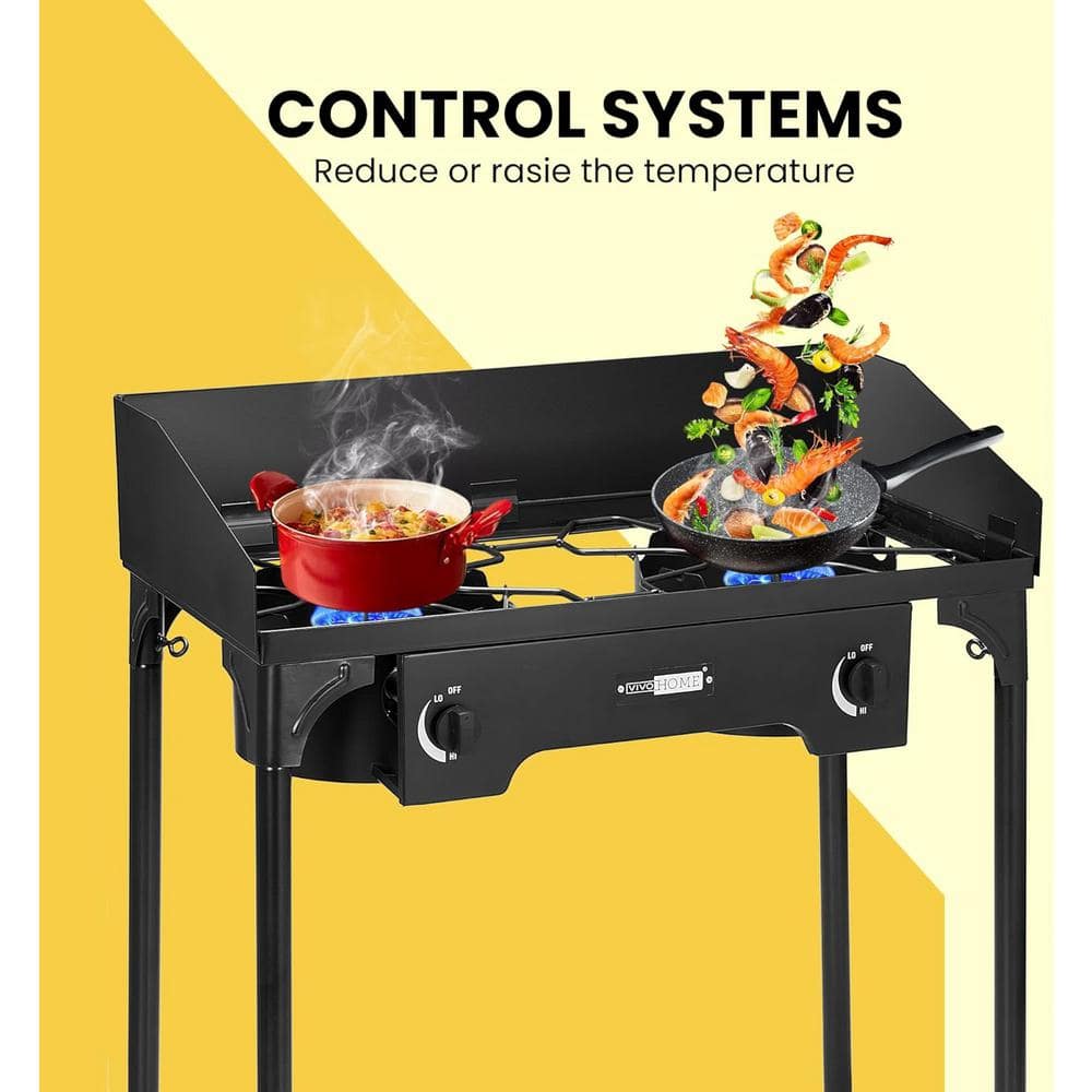Heavy Duty Black Cast Iron 2-Burner Outdoor Gas Stove