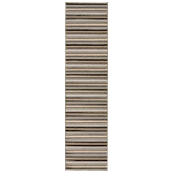 Nantucket Mutlicolor Earth Tone 3 ft. x 12 ft. Stripe Rectangle Runner Rug