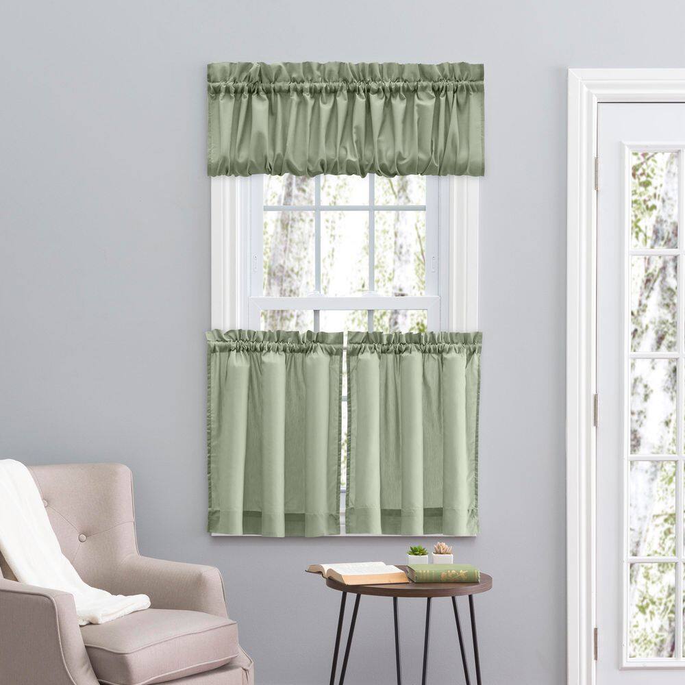 Sage Sheer Cotton Polyester Rod Pocket Window Tier Pair